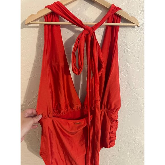 Y Nicole Miller New York Red Convertible Deep V Neck Strappy One Piece Swimsuit - Picture 8 of 12